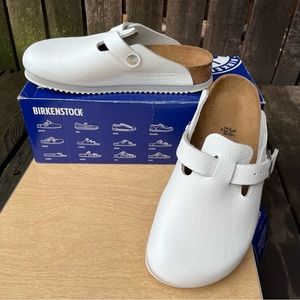 Birkenstock Boston Super Grip White Leather Clog Mules NWB Sz 36( 5-5.5 U.S.)